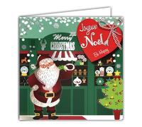 Tarjeta cuadrada feliz Papá Noel plateada brillante con sobre blanco, 15 x 15 cm, diseño de corazón Toc Toc Golpear Entrar en la tienda de golosinas Decoraciones de árbol 25 de diciembre Fiestas de