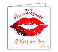 Tarjeta cuadrada para cumpleaños con texto en inglés «A Kiss for You Bisous Bises Lip Rojos»