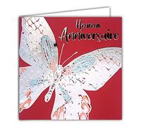 Tarjeta cuadrada plateada con texto en inglés "Happy Birthday"