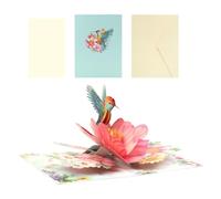 Tarjeta Cumpleaños 3D Con Sobre Blanco y Flor Colibrí