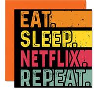 Tarjeta cumpleaños divertida ella él - Comer, dormir, NF, Repeat - Tarjetas felicitación cumpleaños amantes película TV, 145 mm x 145 mm tarjetas felicitación cumpleaños todas ocasiones, niños adultos