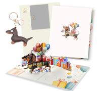 Tarjeta Cumpleaños Divertida Perro Salchicha Bendición, Tarjeta 3D Pop-up Perro con Llavero Dachshund, Incluye Sobre, para Niños, Madre, Hija, Nieta, Él, Amigo, Amiga, Abuelo, Ella