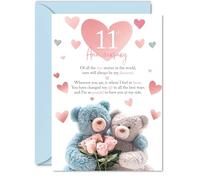 Tarjeta de 11 aniversario para mujeres y hombres, rosas de oso de peluche, tarjeta de feliz aniversario de 11 años para pareja, marido, novia, esposa, tarjetas de felicitación A5 para aniversarios de