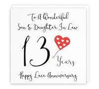 Tarjeta de 13 aniversario para hijo e hija en la ley con texto en inglés "To A Wonderful Son & Daughter In Law - 13 años - Happy Lace Anniversary - Colección Love Heart