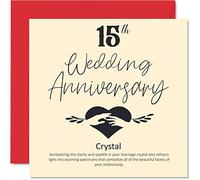 Tarjeta de 15 aniversario para marido, esposa, novio, novia, 15 aniversario de boda, tarjeta de aniversario de boda de cristal para mujeres, hombres, ella, él, tarjetas de felicitación de 145 mm x 145