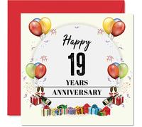 Tarjeta de 19 aniversario para marido, esposa, tarjeta de feliz aniversario de boda del 19 aniversario para pareja, tarjetas de felicitación de 145 mmx145 mm para el decimonoveno aniversarios