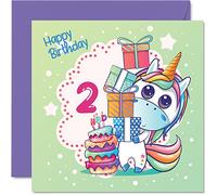 Tarjeta de 2º cumpleaños para niña, tarjeta de cumpleaños de unicornio mágico, tarjeta de feliz cumpleaños para niña de 2 años, tarjetas de cumpleaños para ella, tarjetas de felicitación de 145 mm x