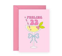 Tarjeta de 22 cumpleaños - Feeling 22 - Regalos para ella, mejor amigas, prima, novia, hermana, colega, esposa 22 años - vino y cócteles - Viene con pegatinas