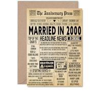 Tarjeta de 25 aniversario para hombres y mujeres, periódico vintage casado en 2000, tarjeta de aniversario de boda de 25 años para marido, pareja, esposa, compañero, tarjetas de felicitación de