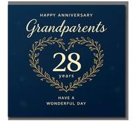 Tarjeta de 28 aniversario para abuelos, elegante diseño de corona de corazón azul marino, feliz aniversario, ten un día maravilloso