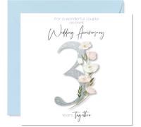 Tarjeta de 3.º aniversario de boda para pareja - Elegante diseño floral - Tarjeta cuadrada con sobre, mensaje interior - Calidad prémium 145mmx145mm