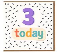 Tarjeta de 3er cumpleaños - '3 Today' diseño de números coloridos para niños de 3 años, divertido patrón de confeti