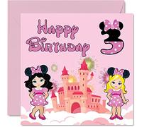 Tarjeta de 3er cumpleaños para niña, diseño de ratón de castillo de fantasía, tarjeta de feliz cumpleaños para niña de 3 años, tarjetas de felicitación de 145 mm para hija, sobrina, nieta, hermana,