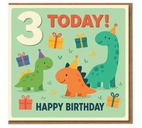 Tarjeta de 3er cumpleaños para niños - Bonito diseño de fiesta de dinosaurios - 3 Today! Feliz cumpleaños