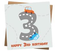 Tarjeta de 3er cumpleaños para niños, diseño de alfombra de juego de autos, divertida tarjeta de tercer cumpleaños para niños que cumplen 3 años, tarjetas de felicitación de feliz cumpleaños para hijo