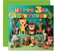 Stuff4 Tarjeta de tercer cumpleaños para niños y niñas, animales de la selva, tarjeta de feliz cumpleaños, niño de 3 años, tarjetas de tercer cumpleaños para él y ella, tarjetas de felicitación de 145