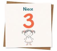 Tarjeta de 3er cumpleaños para sobrina con bonita ilustración de niña, tarjeta de feliz tercer cumpleaños para sobrina