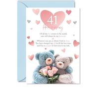Tarjeta de 41 aniversario para mujeres y hombres, rosas de oso de peluche, tarjeta de feliz aniversario de 41 años para pareja, novia, esposa, marido, tarjetas de felicitación de aniversario de boda
