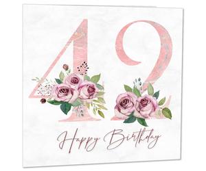 Tarjeta de 42 cumpleaños para mujer, tarjetas florales de 42 cumpleaños para mujer de 42 años, cuarenta y dos, cuarenta segundos para mujer, mamá, hermana, tía, sobrina, hija