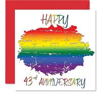 Tarjeta de 43 aniversario LGBT gay para marido y esposa, feliz aniversario, tarjeta de feliz 43 aniversario de boda para pareja, tarjetas de felicitación LGBT de orgullo gay de 145 mm x 145 mm para