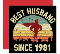 Tarjeta de 43 aniversario para marido de esposa - Mejor marido desde 1981 - Regalos I Love You, tarjetas de feliz 43 aniversario de boda para pareja, tarjetas de felicitación de 145 mm x 145 mm para