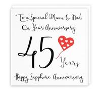 Tarjeta de 45 aniversario para mamá y papá con texto en inglés "To A Special Mum & Dad On Your Anniversary - 45 años - Happy Sapphire Anniversary - Colección Love Heart
