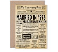 Tarjeta de 49 aniversario para mujeres y hombres, periódico vintage casado en 1976, tarjeta de aniversario de boda de 49 años para pareja, marido, compañero, esposa, tarjetas de felicitación de