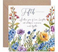 Tarjeta de 5º aniversario para mujeres y hombres, flores de jardín floral, tarjeta de feliz aniversario de 5 años para esposa, marido, compañero, novio, tarjetas de felicitación de aniversario de boda