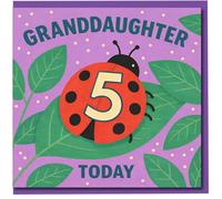 Tarjeta de 5º cumpleaños para nieta - Linda mariquita en hojas - 'Granddaughter 5 Today' - Edad 5