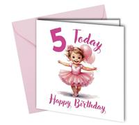 Tarjeta de 5º cumpleaños para niñas, bailarina de ballet en rosa, diseño de vestido tutú, tarjeta de 350 g/m² con sobre rosa #1845