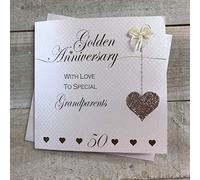 Tarjeta de 50 aniversario hecha a mano - Abuelos de oro - de White Cotton Cards LLA50-GP