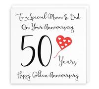 Tarjeta de 50 aniversario para mamá y papá con texto en inglés "To A Special Mum & Dad On Your Anniversary - 50 años - Happy Golden Anniversary - Colección Love Heart