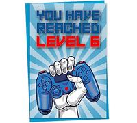 Tarjeta de 6º cumpleaños, has alcanzado el nivel 6, tarjeta de felicitación para niños o niñas jugadores de seis años, regalo de cumpleaños para hijo o hija que juega, nieto, nieta, azul