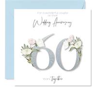 Tarjeta de 60.º aniversario de boda para pareja - Elegante diseño floral - Tarjeta cuadrada con sobre, mensaje interior - Calidad prémium 145mmx145mm