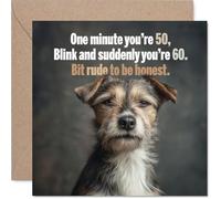 Tarjeta de 60 cumpleaños descarada - Blink and You're 60 - Ilustración humorística de perro con broma de envejecimiento lengua en la mejilla - Cuadrado de 145 mm, sobre incluido