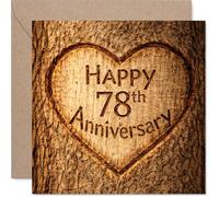 Tarjeta de 78 aniversario de corazón - Abalorio rústico que se encuentra con el romance - Corazón tallado en diseño inspirado en madera - Captura una vida de amor - cuadrado de 145 mm, sobre incluido