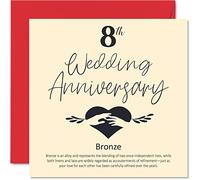 Tarjeta de 8º aniversario para marido, esposa, novio, novia, 8º aniversario de boda, tarjeta de aniversario de boda de bronce para mujeres, hombres, ella, él, tarjetas de felicitación de 145 mm x 145