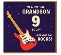 Tarjeta de 9º cumpleaños para nieto, tema de guitarra de rock, To a Special Grandson 9 Today Hope Your Day Rocks!
