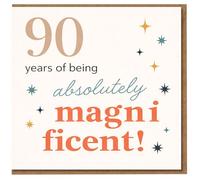 Tarjeta de 90 cumpleaños - '90 years of being absolutely magnificent!' Diseño tipográfico estrellado - hito para él o ella