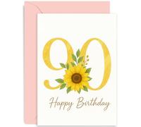 Tarjeta de 90 cumpleaños para mujer, diseño floral de peonías rosas, tarjetas de 90 cumpleaños para mujer de 90 años, noventa y noventa para mujer, abuela, mamá, tía, hermana, amiga