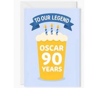 Tarjeta de 90 cumpleaños personalizada para él, diseño de cerveza "To Our Legend", nombre personalizado, divertida tarjeta de pinta de cerveza para papá, abuelo, marido o amigo, saludos a 90 años