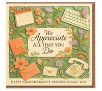 Tarjeta de agradecimiento para el día de los profesionales administrativos, agradecemos todo lo que haces, tarjeta de agradecimiento floral para asistente administrativo, PA, secretaria o colega