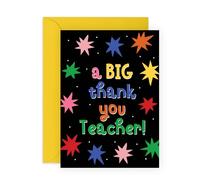 Tarjeta de agradecimiento para el día del profesor - A Big Thank You Bright Colorful Starburst - Saludos sinceros para educador, mentor, tutor, asistente de enseñanza, personal escolar, divertido y