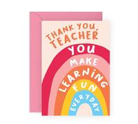 Tarjeta de agradecimiento para el profesor, diseño minimalista de arco iris, saludo sincero para educador, mentor, tutor, asistente de enseñanza, personal escolar, linda y colorida, viene con