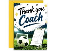Tarjeta de agradecimiento para entrenador de fútbol, tamaño A5, con sobre amarillo, fabricado en Reino Unido