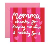 Tarjeta de agradecimiento para mamá, con texto en inglés "Keeping Me Alive & Mostly Sane - Felicitación de agradecimiento para mamá, mamá, mamá, madre, ella de hijo o hija, para cumpleaños o día de la