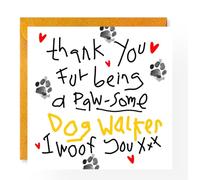 Tarjeta de agradecimiento para pasear perros, divertida tarjeta de agradecimiento de pata, lindo juego de palabras de perro, huellas y corazones, I Woof You, interior en blanco, de perro