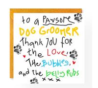Tarjeta de agradecimiento para peluquero de perros, divertida tarjeta de agradecimiento de pata, lindo juego de palabras de perro, huellas y corazones, I Woof You, interior en blanco, de perro