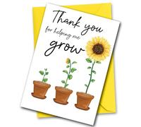 Tarjeta de agradecimiento para profesor, tarjeta de agradecimiento para profesor escolar o asistente de enseñanza TA Thank You For Helping Me Grow - Tarjeta de felicitación con diseño de girasol