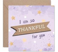 Tarjeta de agradecimiento - Radiating Gratitude - Diseño de estrellas moradas y doradas con mensaje en inglés "I Am so THANKFUL for You", cuadrado de 145 mm, sobre incluido